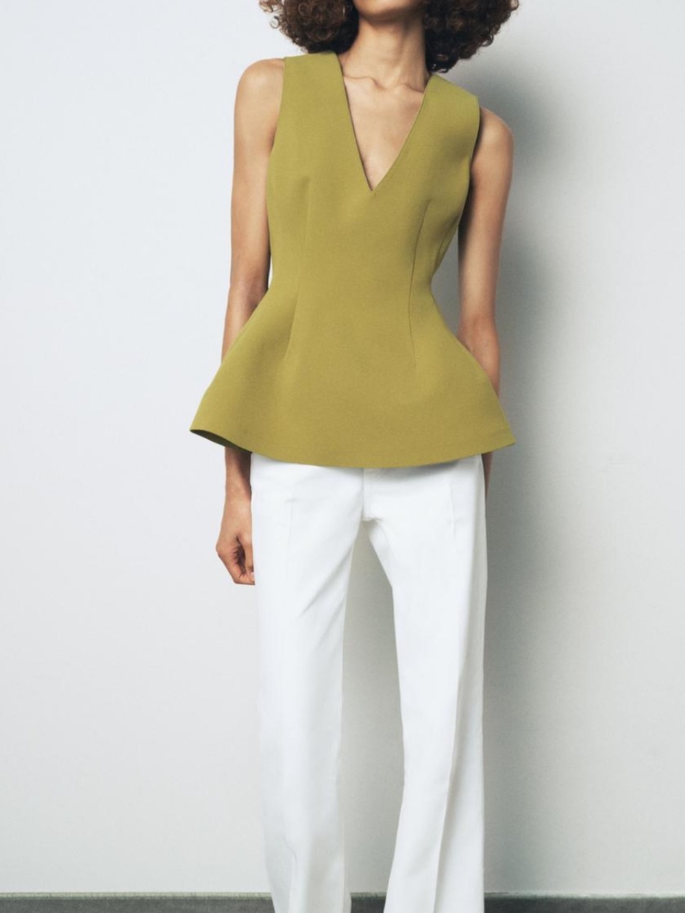 Zara Olive V-Neck Peplum Top